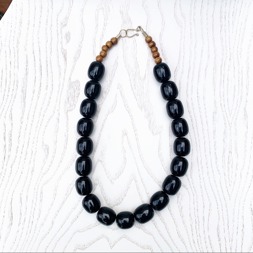 Bead Necklace || Black & Wood Statement